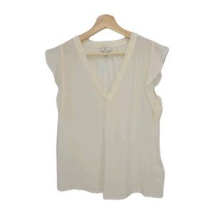 Joie Womens Jentri 100% Silk Blouse Cream Ivory Flutter Sleeves Size Small